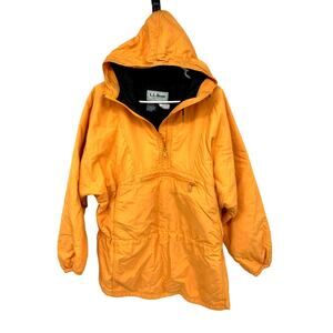 L.L. Bean Neon Orange Vtg 90s Hooded Anorak Quilted Jacket Oversized Size M